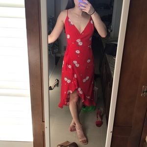 Red floral print dress